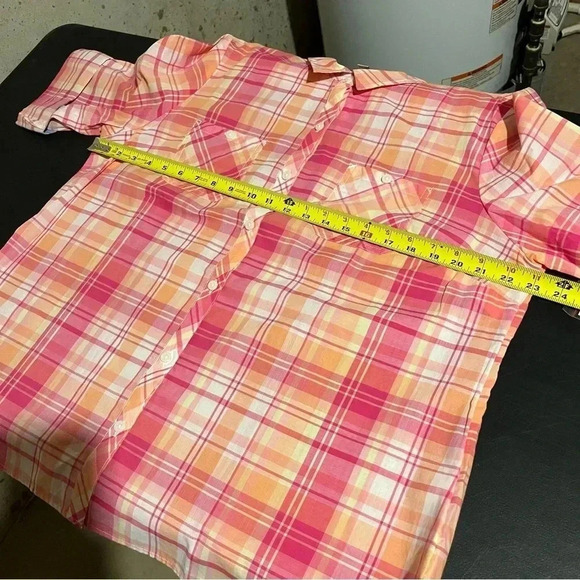 Studio Works NWT Women’s Pink Orange Coral PLAID BUTTON DOWN SHIRT BLOUSE SZ XL - Picture 8 of 9